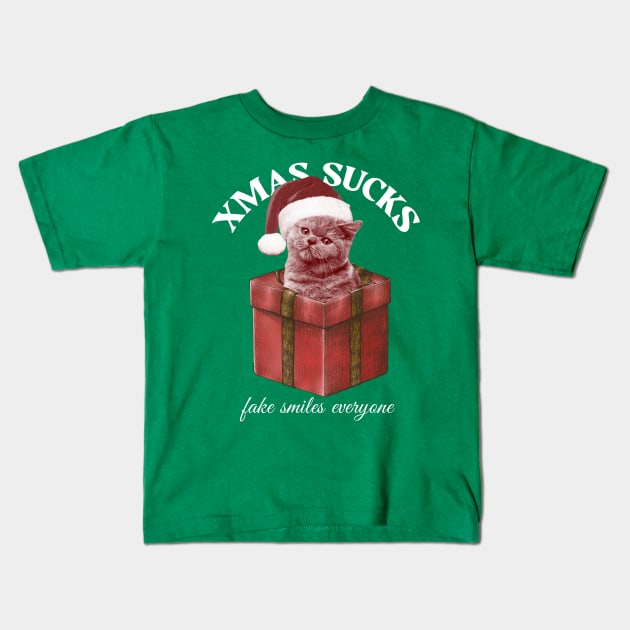 Christmas cat Kids T-Shirt by Christyn Evans